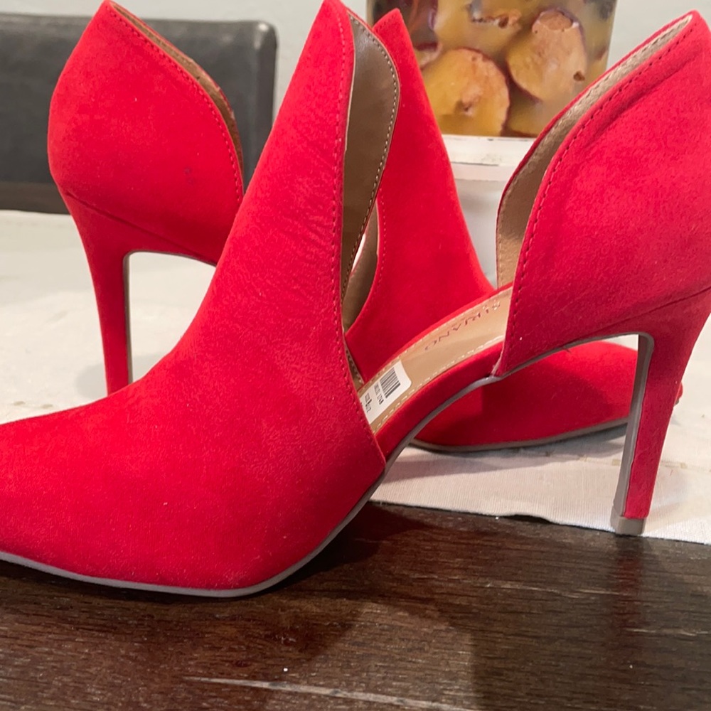 Christian Soriano red suede heels